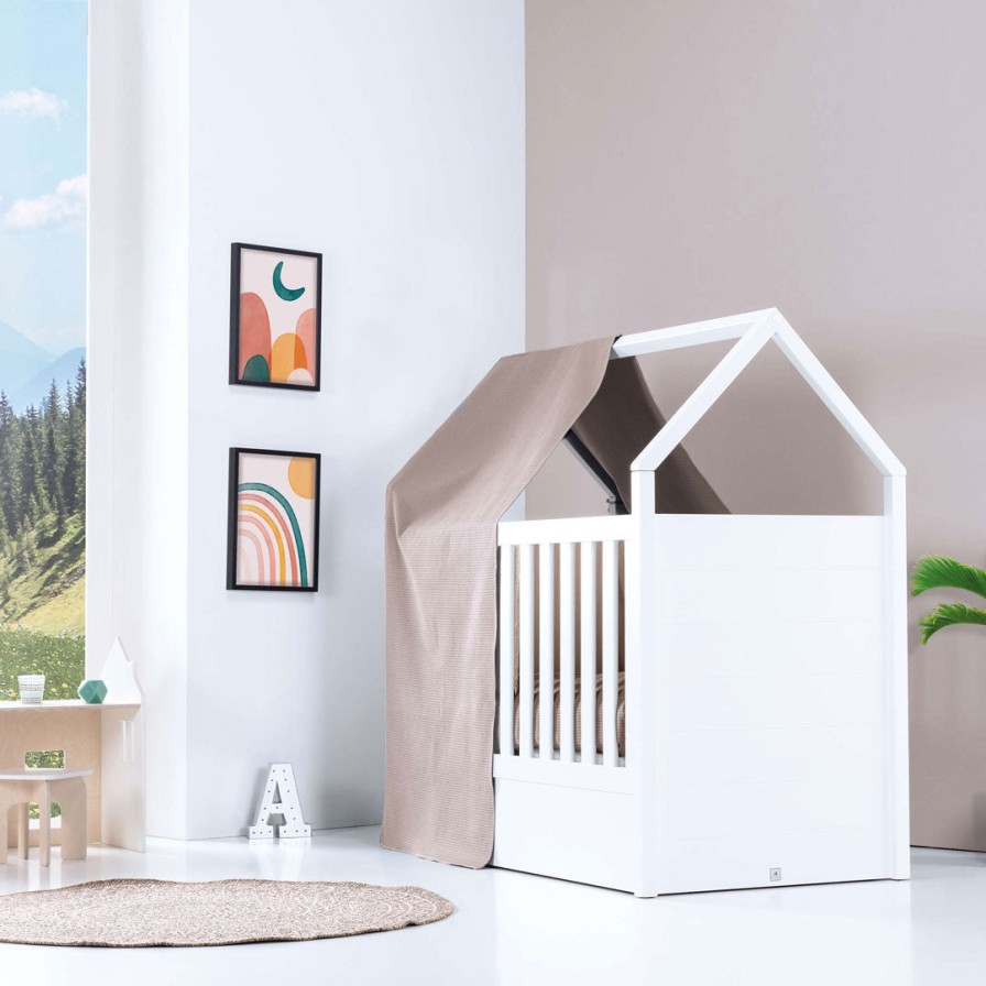 Co-Sleeping Cots Alondra | White Montessori House Cot And Teepee Tent Bed (5In1) 70X140 Auna Arena