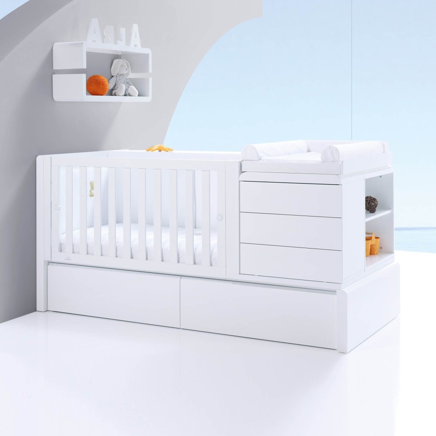 Baby Cots Alondra | Premium Kurve Convertible Crib · (Dropside On The Left) · K417 White