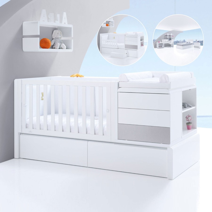 Convertible Cribs Alondra | Premium Kurve Convertible Crib · (Dropside On The Left) · K417 Grey