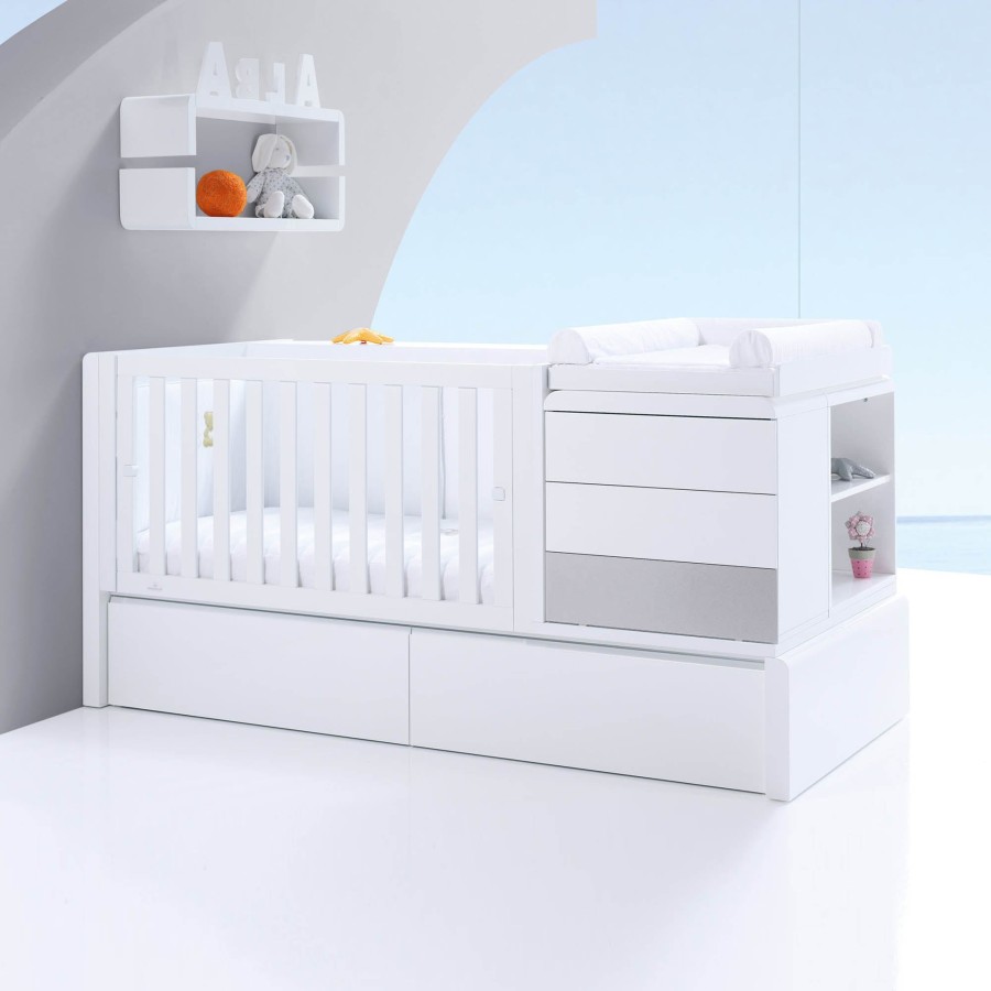 Convertible Cribs Alondra | Premium Kurve Convertible Crib · (Dropside On The Left) · K417 Grey