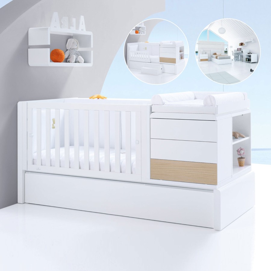 Baby Cots Alondra | Premium Kurve Convertible Crib · Nature (Dropside On The Left) · K417 Natural Oak