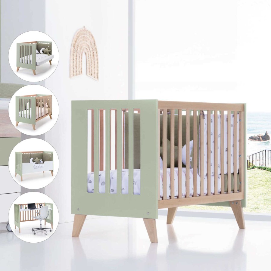 Baby Cots Alondra | Wooden & Olive-Green Co-Sleeping Cot 4 In 1 Nexor Erba · C187R-M5695