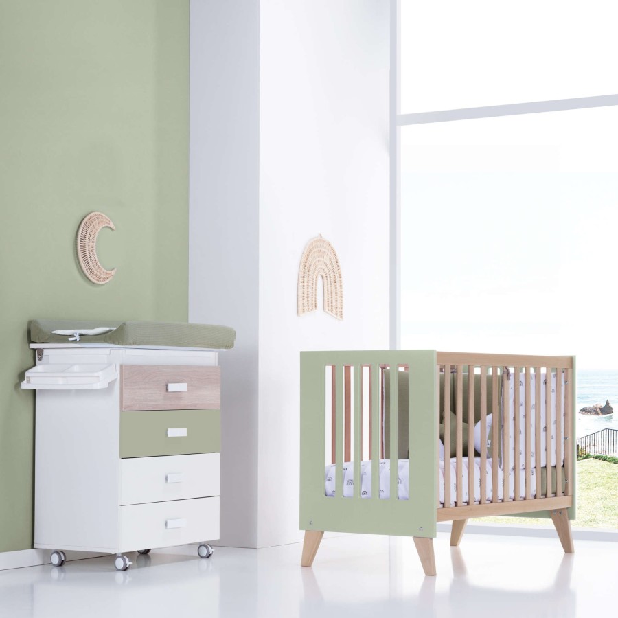 Baby Cots Alondra | Wooden & Olive-Green Co-Sleeping Cot 4 In 1 Nexor Erba · C187R-M5695