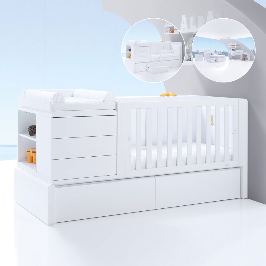 Baby Cots Alondra | Premium Kurve Convertible Crib · (Dropside On The Right) · K417 White