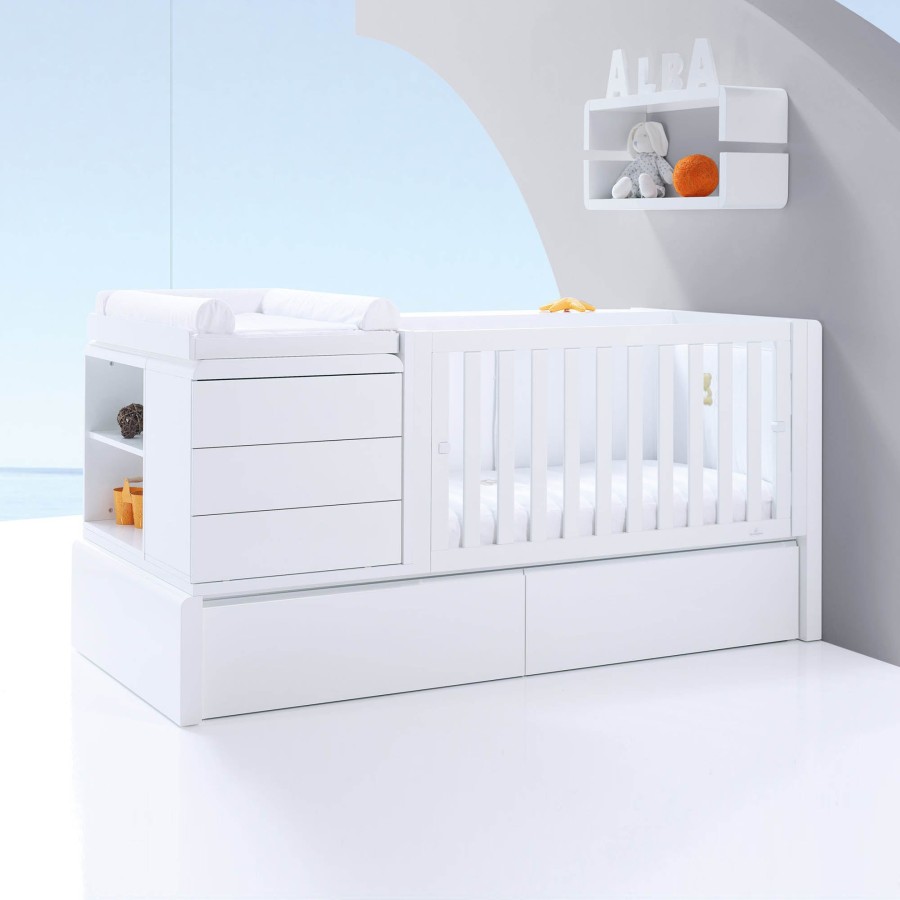 Baby Cots Alondra | Premium Kurve Convertible Crib · (Dropside On The Right) · K417 White