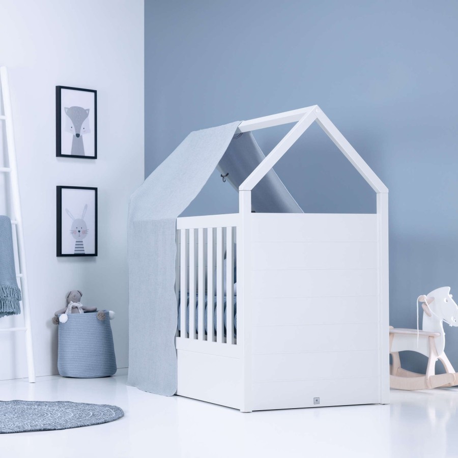 Baby Cots Alondra | White Montessori House Cot And Teepee Tent Bed (5In1) 70X140 Auna Alba Blu