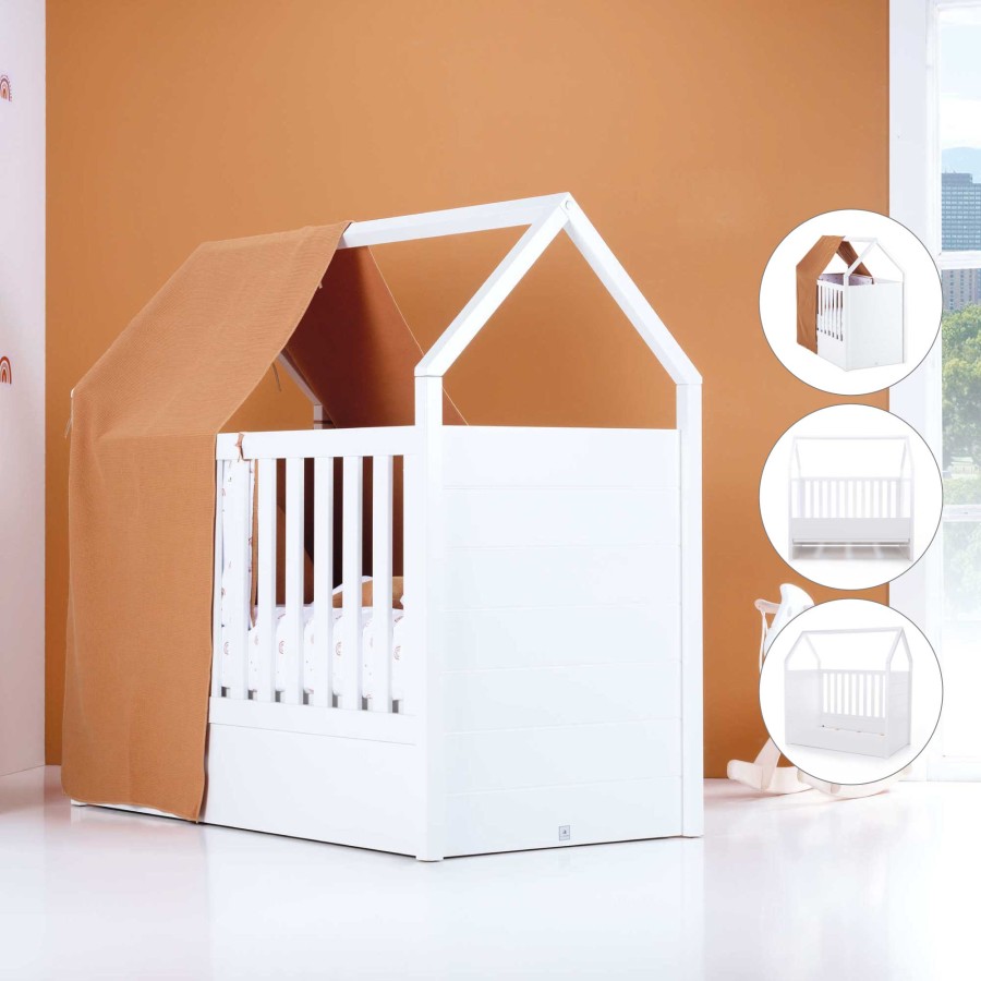 Baby Cots Alondra | White Montessori House Cot And Teepee Tent Bed (5In1) 70X140 Auna Ariake