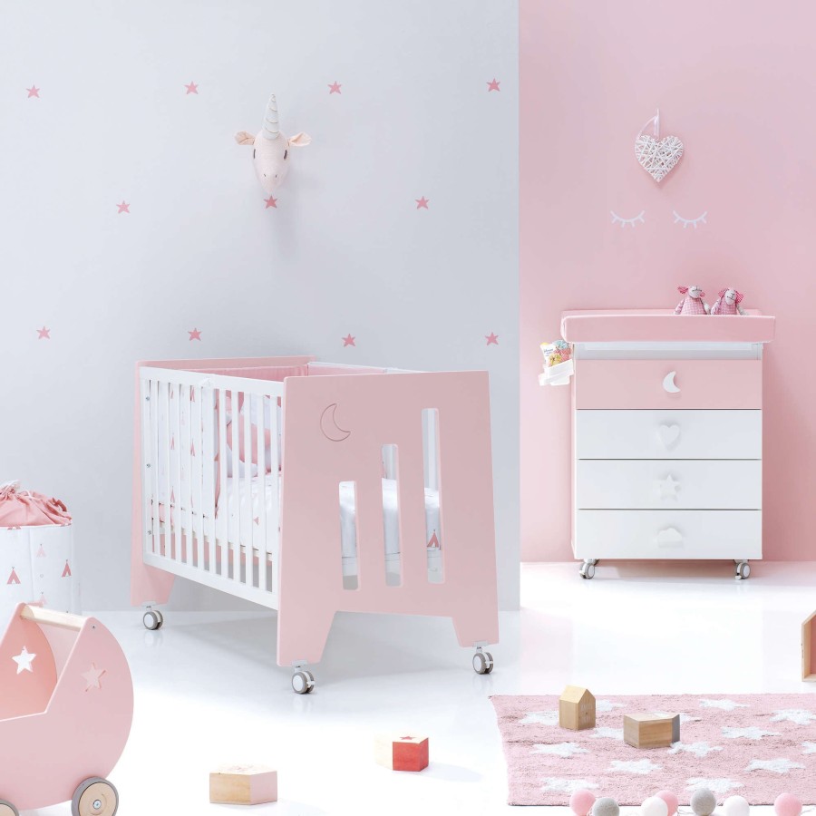 Baby Cots Alondra | Cot And Desk 60X120Cm 5 Stages Omni Pink · C181-M7742