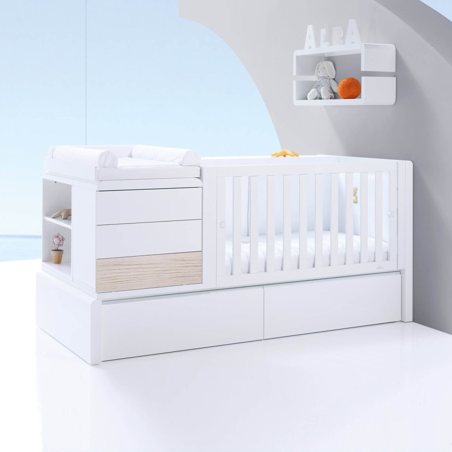 Baby Cots Alondra | Premium Kurve Convertible Crib · Coco (Dropside On The Right) · K417 White Oak