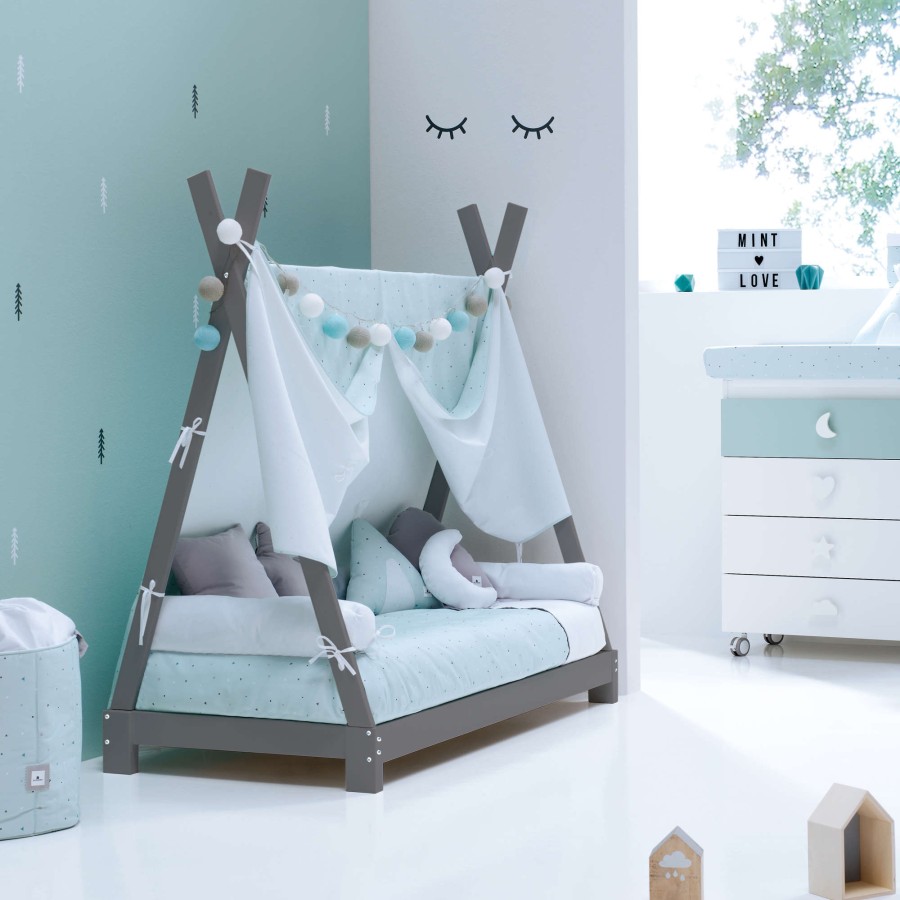 Montessori Alondra | Montessori Bed 70X140Cm Indy Grey Mint 70X140