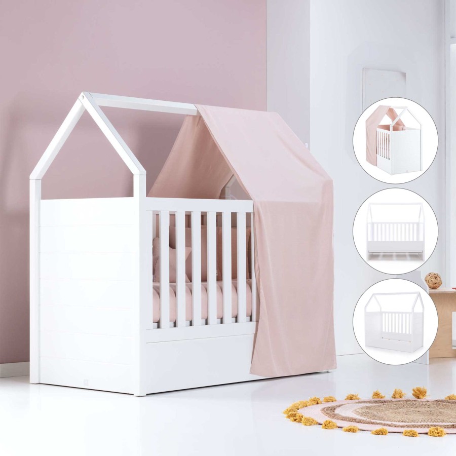 Baby Cots Alondra | White Montessori House Cot And Teepee Tent Bed (5In1) 70X140 Auna Cremarosa