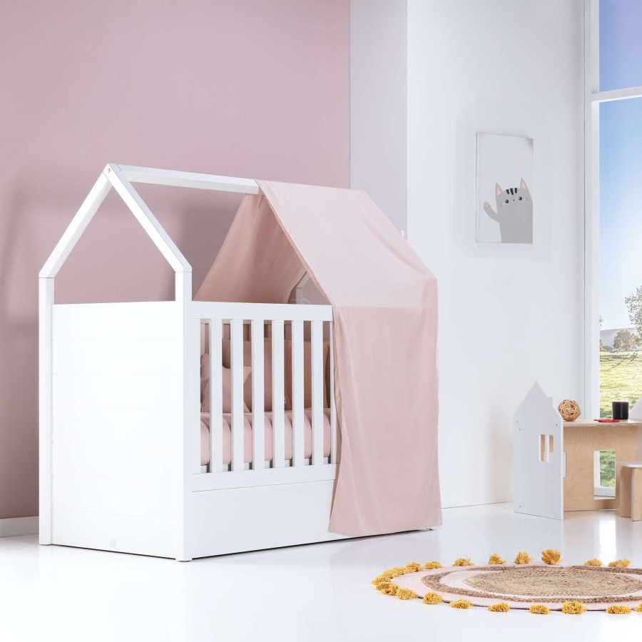 Baby Cots Alondra | White Montessori House Cot And Teepee Tent Bed (5In1) 70X140 Auna Cremarosa