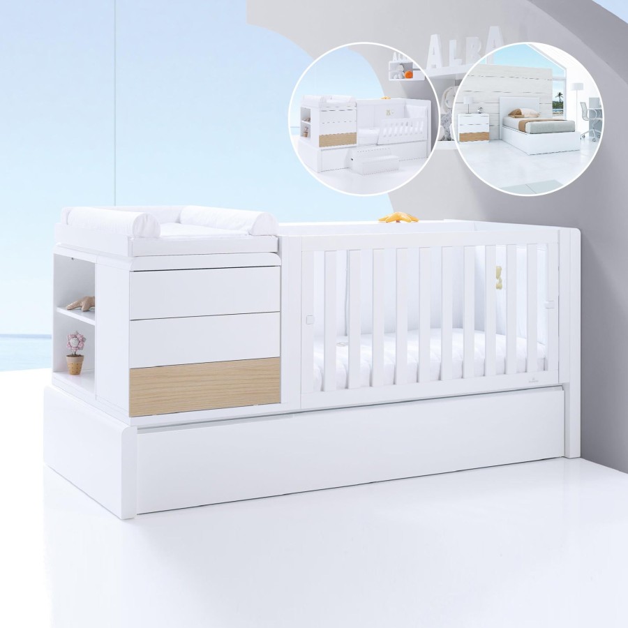 Baby Cots Alondra | Premium Kurve Convertible Crib · Nature (Dropside On The Right) · K417 Natural Oak