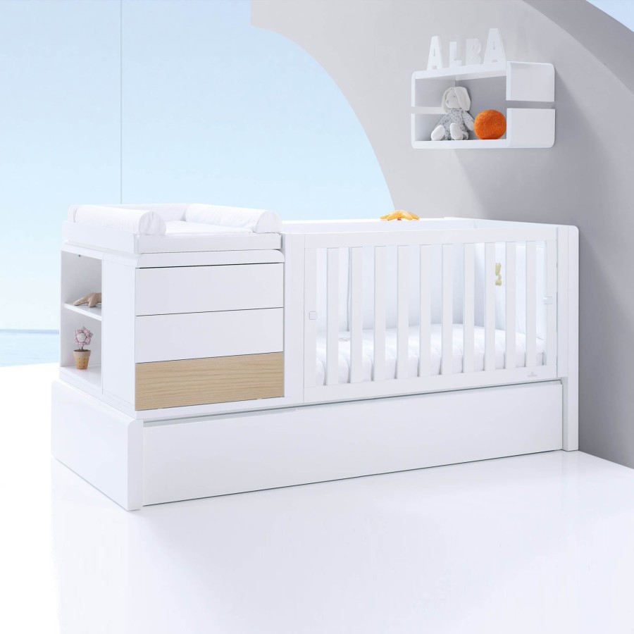 Baby Cots Alondra | Premium Kurve Convertible Crib · Nature (Dropside On The Right) · K417 Natural Oak