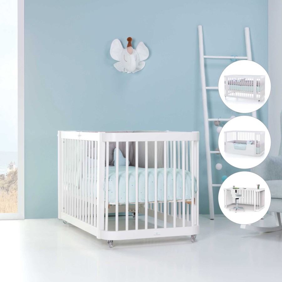 Baby Cots Alondra | Cot- Bed For Babies (3In1) Crea Due White 70X140 - C300