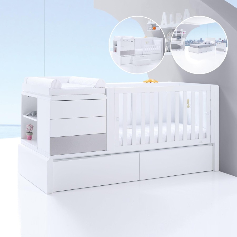 Convertible Cribs Alondra | Premium Kurve Convertible Crib · (Dropside On The Right) · K417 Grey