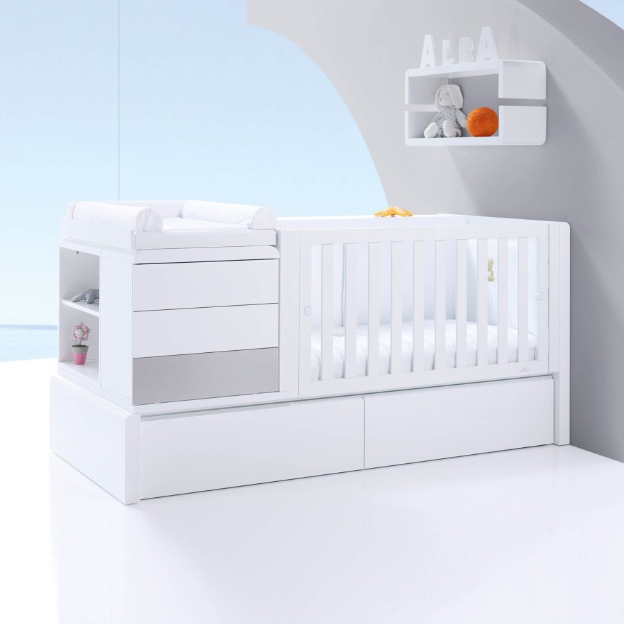 Convertible Cribs Alondra | Premium Kurve Convertible Crib · (Dropside On The Right) · K417 Grey