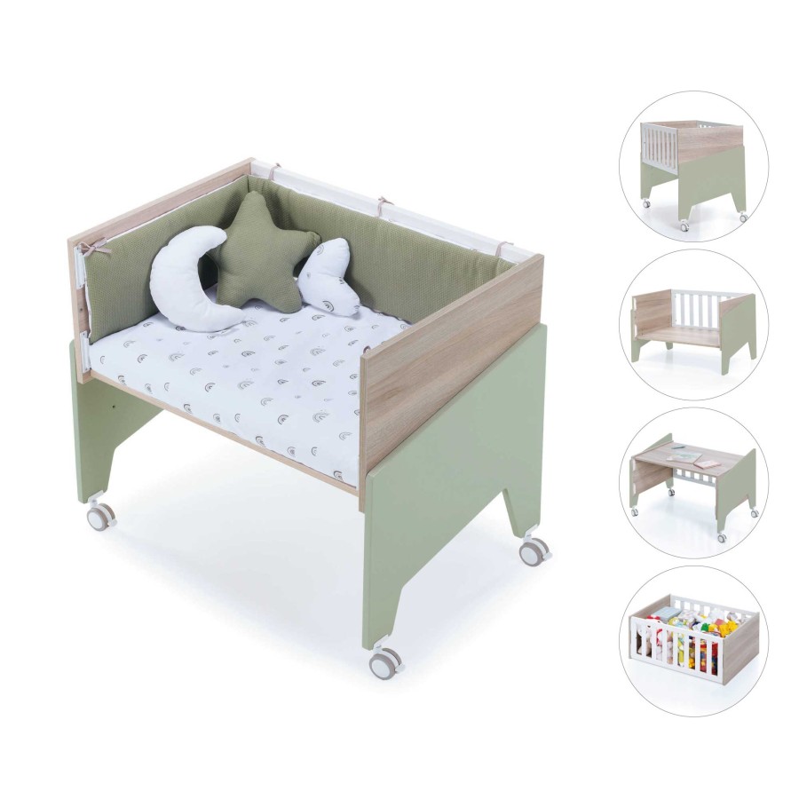 Baby Cribs Alondra | Wooden & Olive-Green Co-Sleeping Crib 50X80 Equo Life · C17-M9456