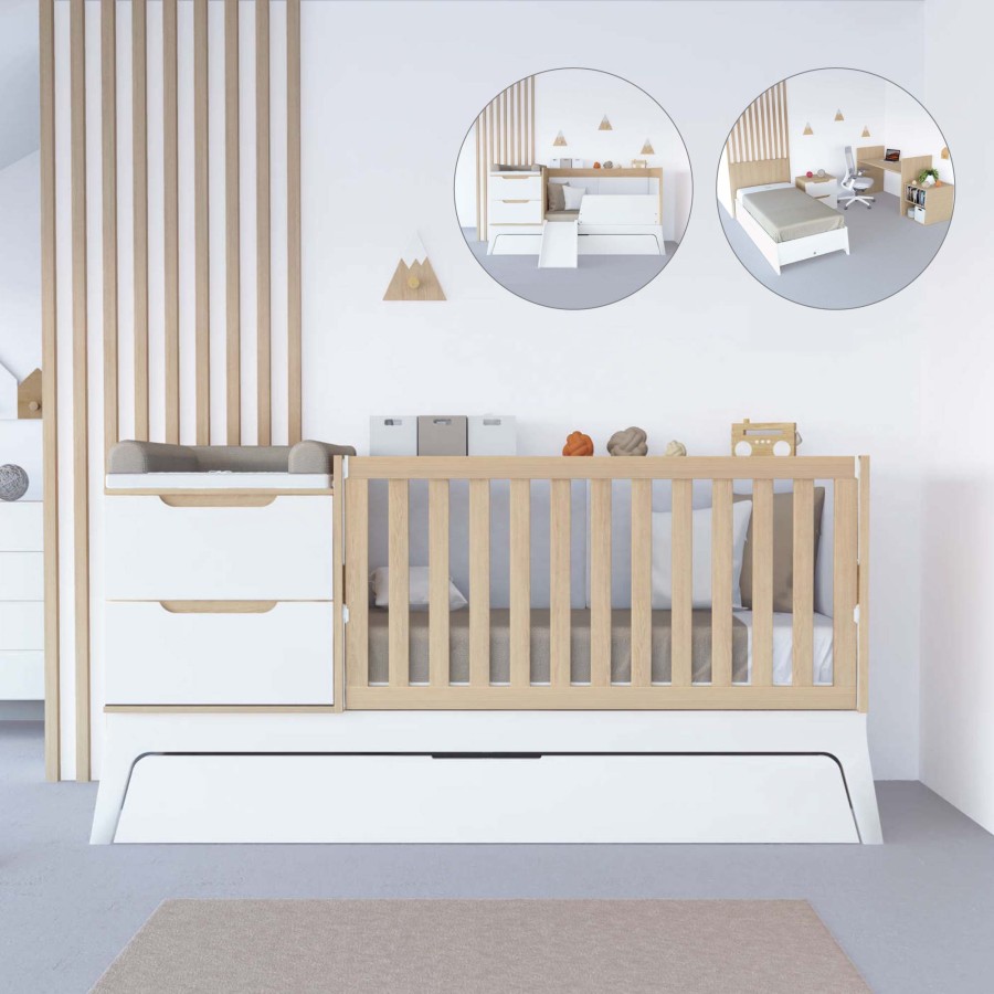 Convertible Cribs Alondra | Cuna Convertible Blanco/Madera 70X140 Cm · Zen K460-M8411