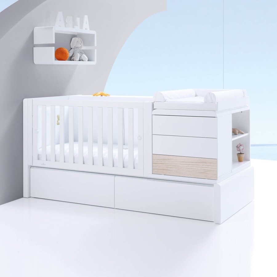 Baby Cots Alondra | Premium Kurve Convertible Crib · Coco (Dropside On The Left) · K417 White Oak