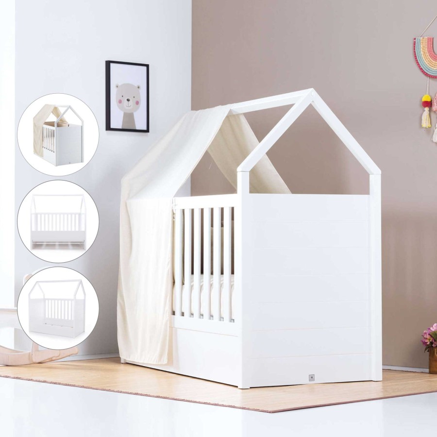 Baby Cots Alondra | White Montessori House Cot And Teepee Tent Bed (5In1) 70X140 Auna Sahara Sand